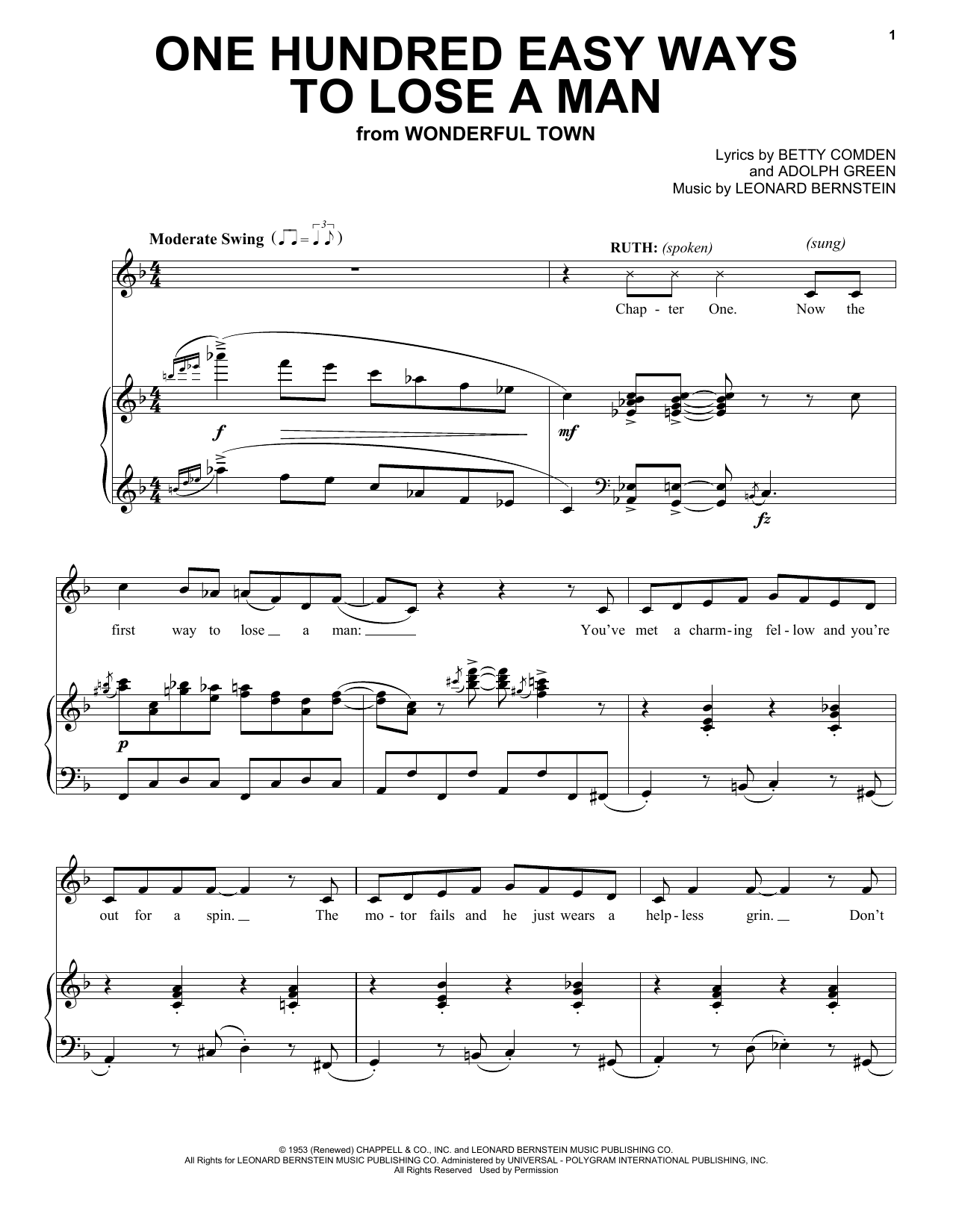 Adolph Green One Hundred Easy Ways To Lose A Man Sheet Music Notes & Chords for Piano & Vocal - Download or Print PDF
