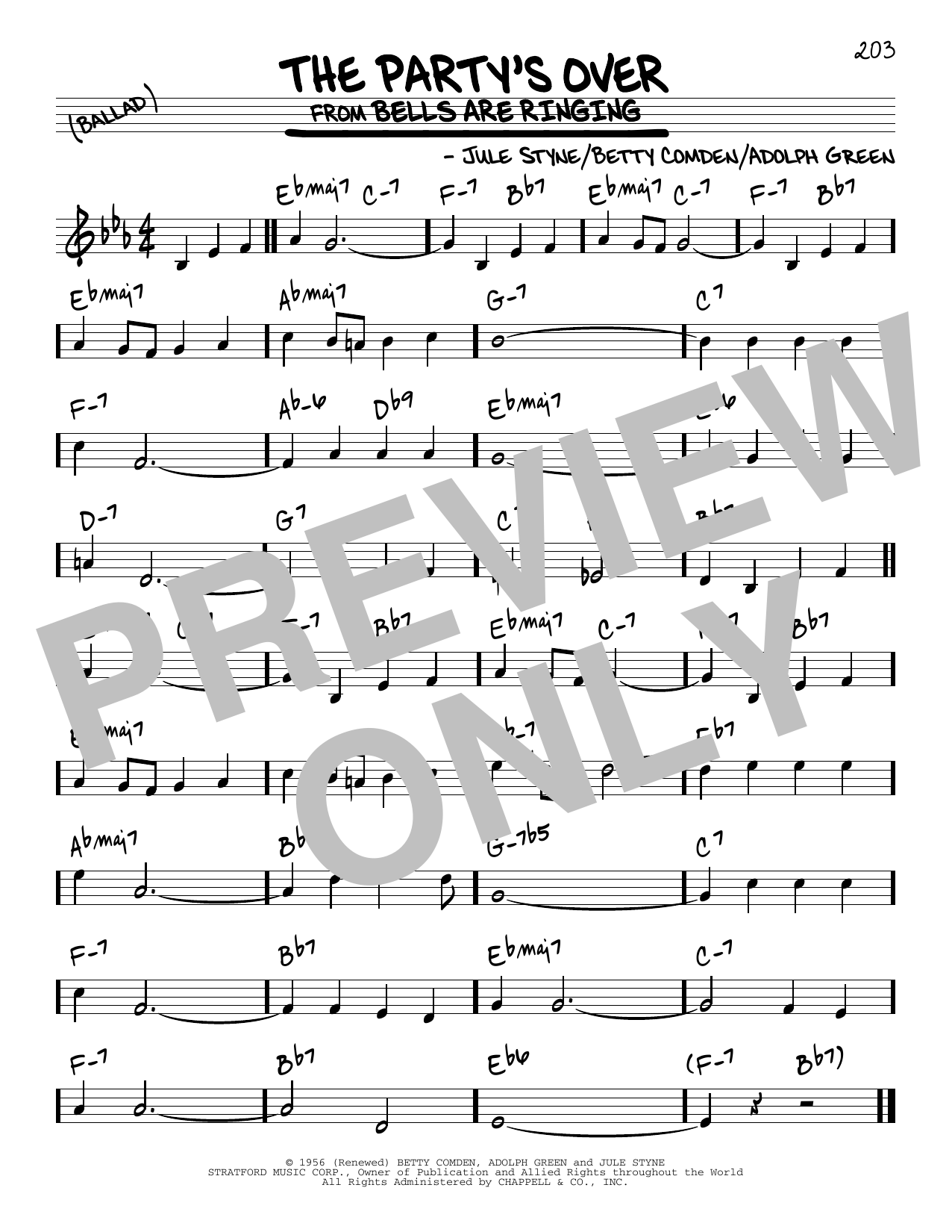 Adolph Green The Party's Over Sheet Music Notes & Chords for Melody Line, Lyrics & Chords - Download or Print PDF