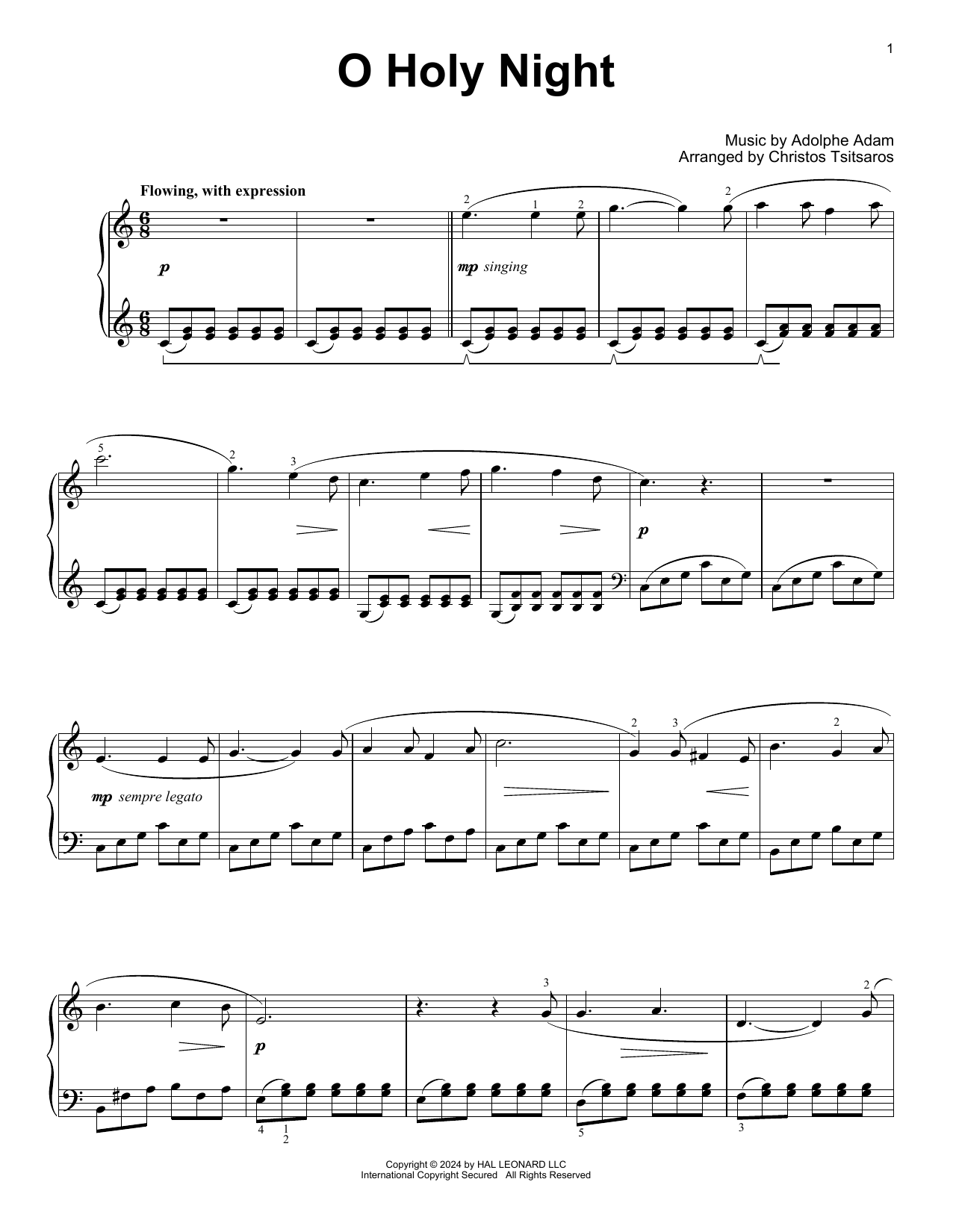 Adolphe Adam O Holy Night (arr. Christos Tsitsaros) Sheet Music Notes & Chords for Easy Piano Solo - Download or Print PDF