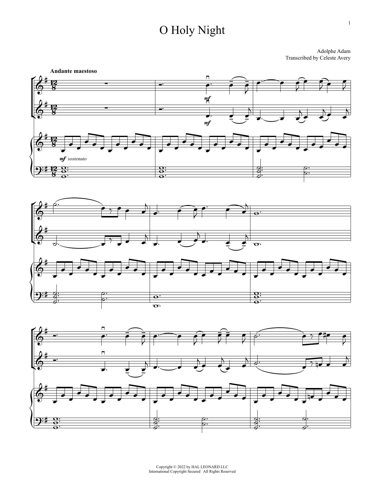 Adolphe Adam O Holy Night (for Violin Duet and Piano) Sheet Music Notes & Chords for Violin and Piano - Download or Print PDF