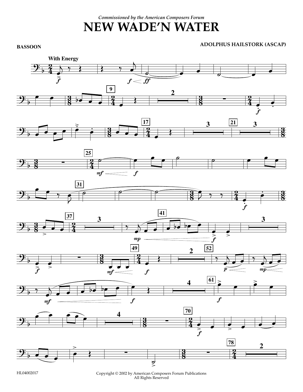 Adolphus Hailstork New Wade 'n Water - Bassoon Sheet Music Notes & Chords for Concert Band - Download or Print PDF