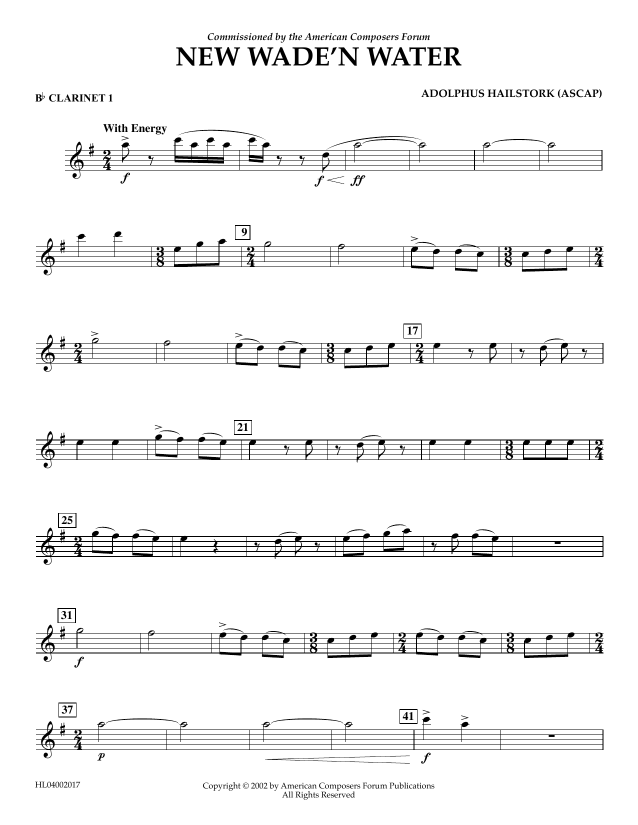 Adolphus Hailstork New Wade 'n Water - Bb Clarinet 1 Sheet Music Notes & Chords for Concert Band - Download or Print PDF