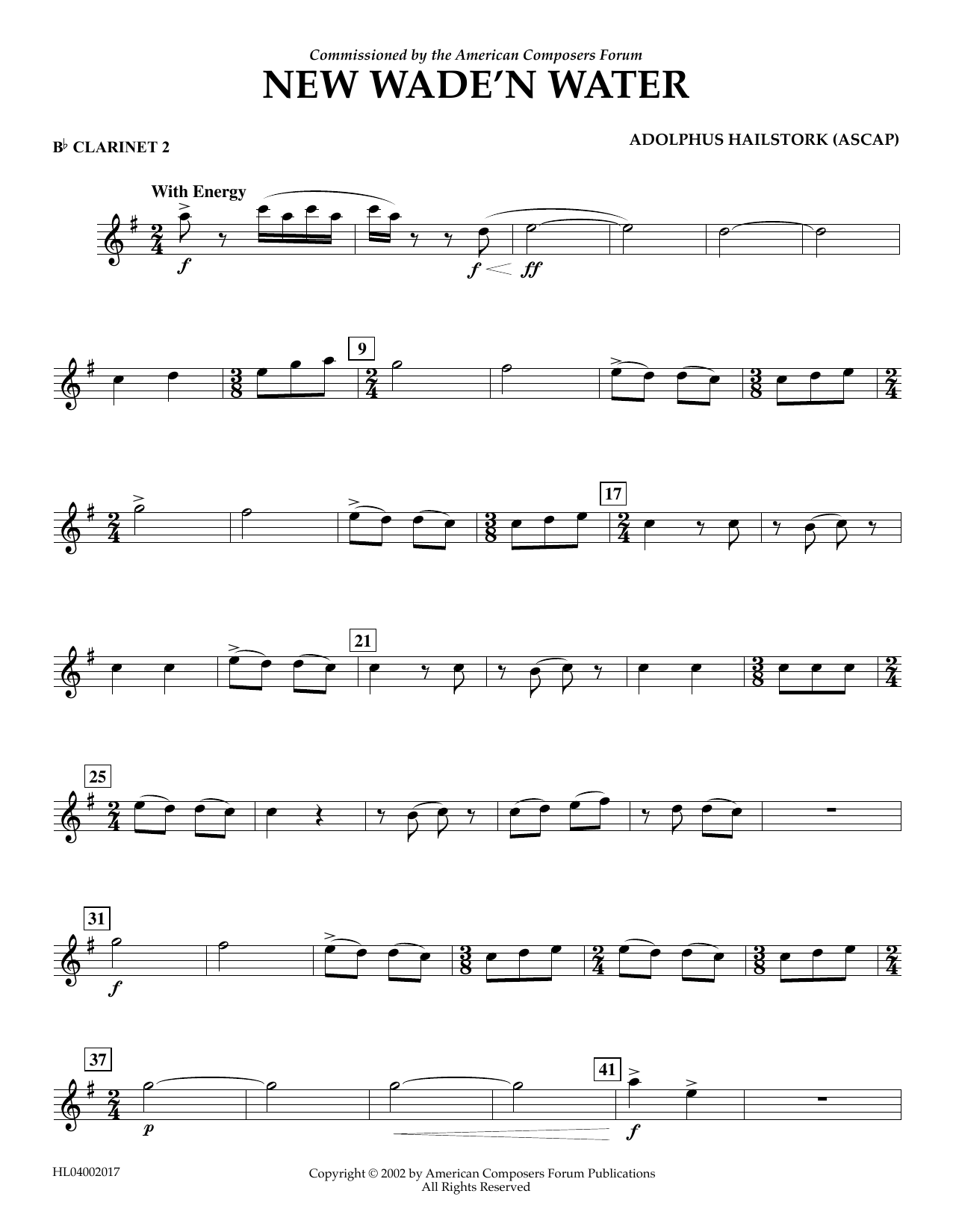 Adolphus Hailstork New Wade 'n Water - Bb Clarinet 2 Sheet Music Notes & Chords for Concert Band - Download or Print PDF