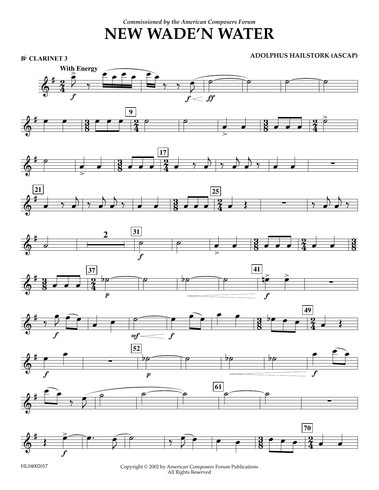 Adolphus Hailstork New Wade 'n Water - Bb Clarinet 3 Sheet Music Notes & Chords for Concert Band - Download or Print PDF