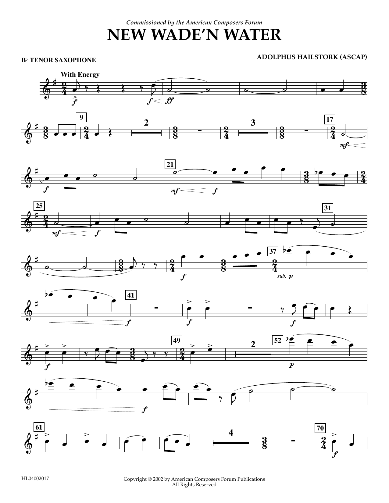 Adolphus Hailstork New Wade 'n Water - Bb Tenor Saxophone Sheet Music Notes & Chords for Concert Band - Download or Print PDF