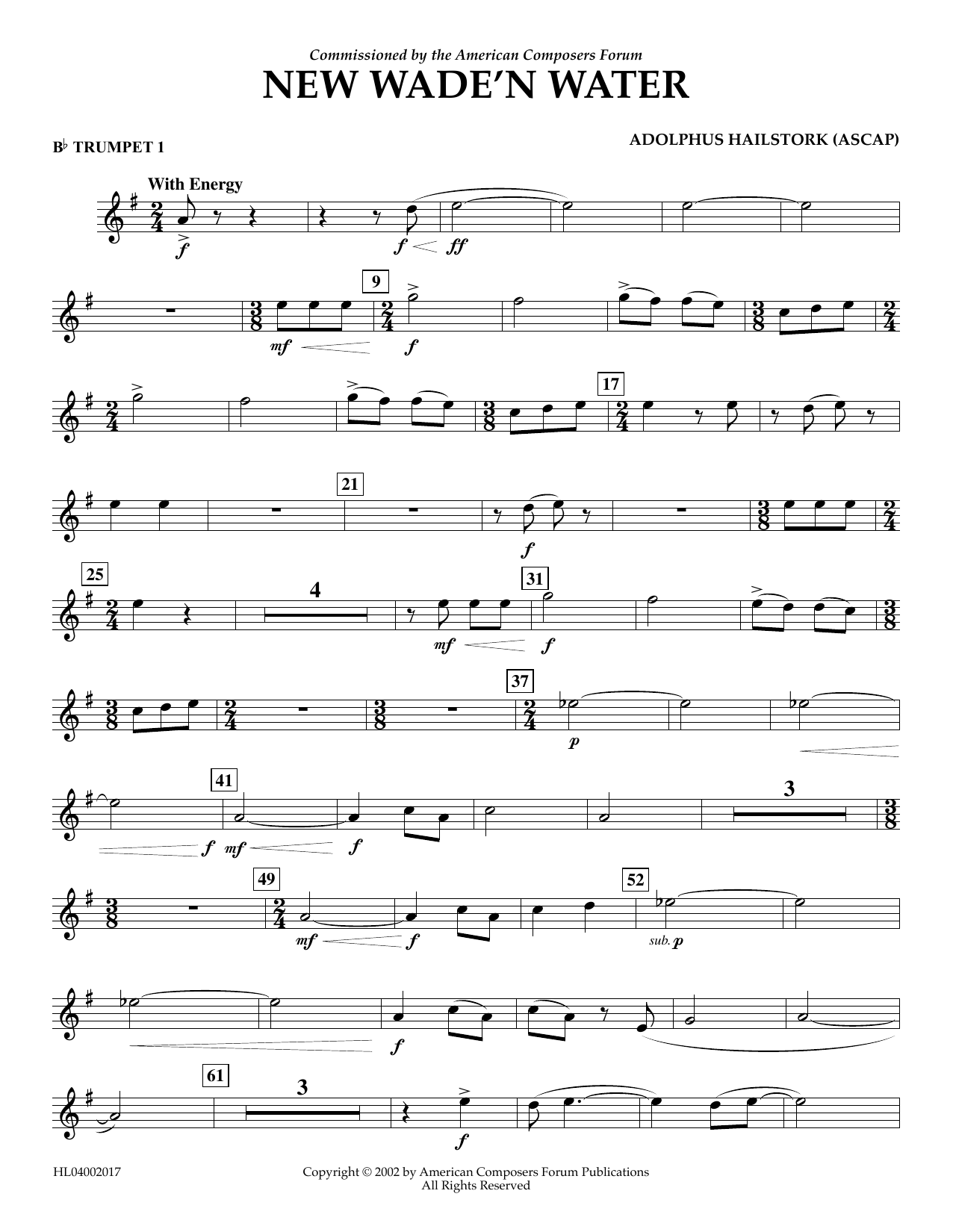 Adolphus Hailstork New Wade 'n Water - Bb Trumpet 1 Sheet Music Notes & Chords for Concert Band - Download or Print PDF