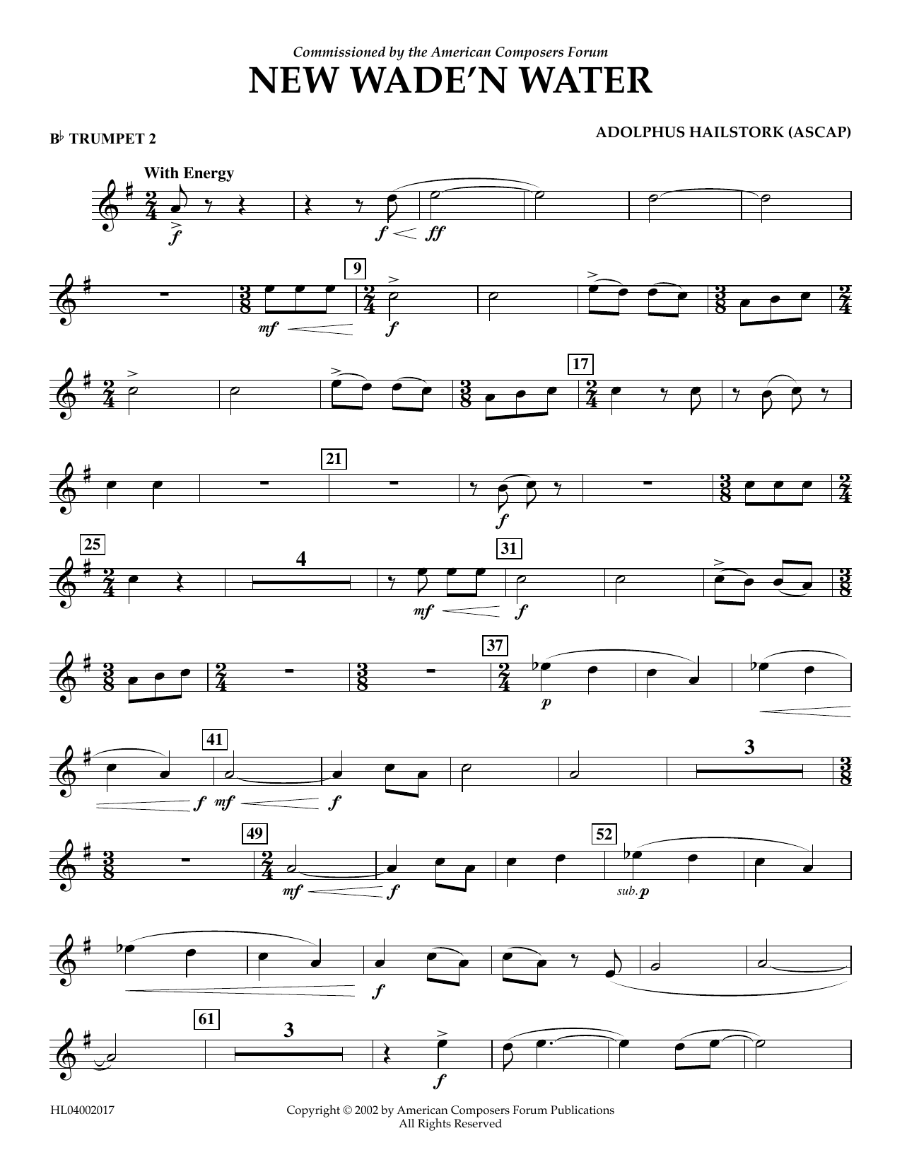 Adolphus Hailstork New Wade 'n Water - Bb Trumpet 2 Sheet Music Notes & Chords for Concert Band - Download or Print PDF