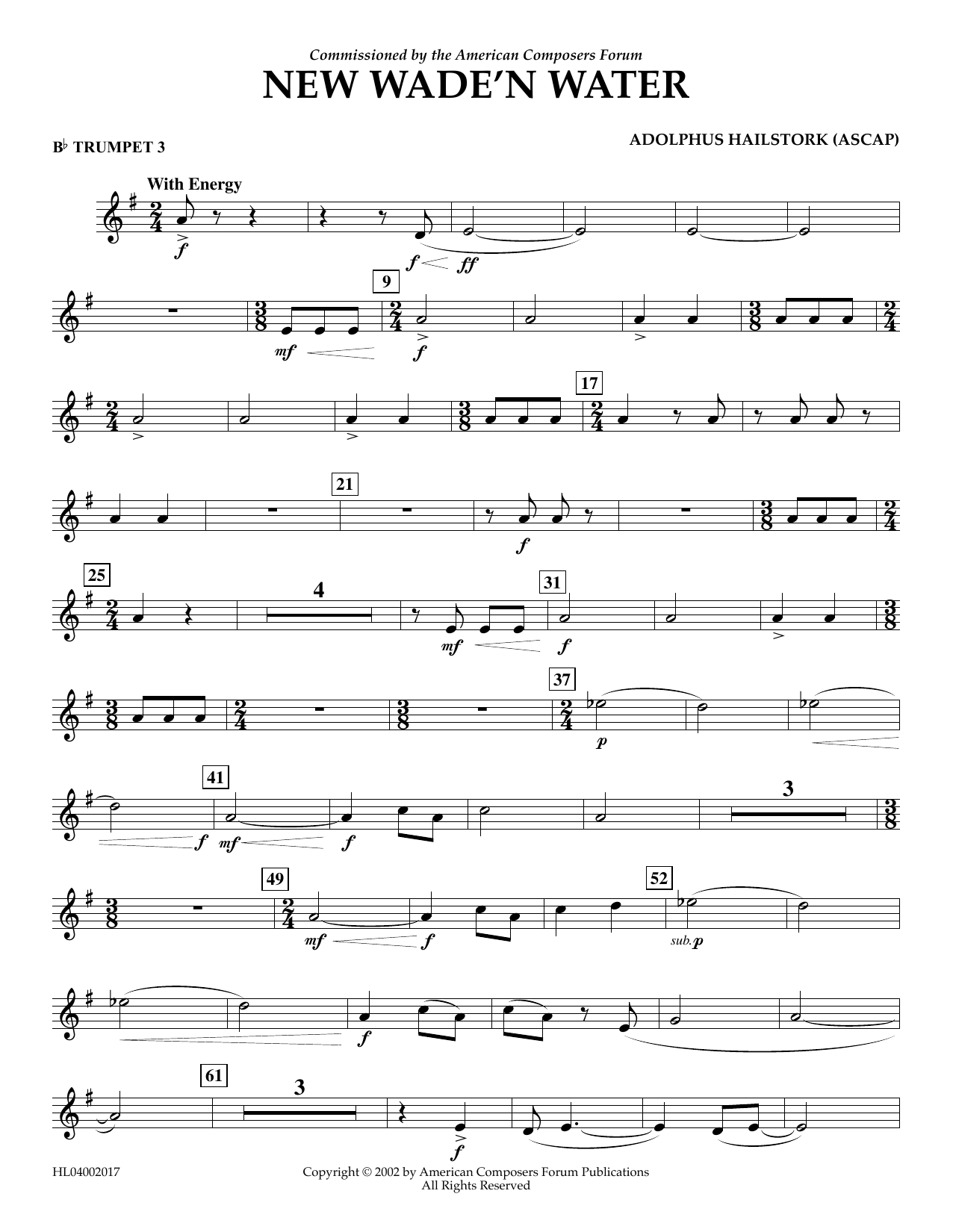 Adolphus Hailstork New Wade 'n Water - Bb Trumpet 3 Sheet Music Notes & Chords for Concert Band - Download or Print PDF