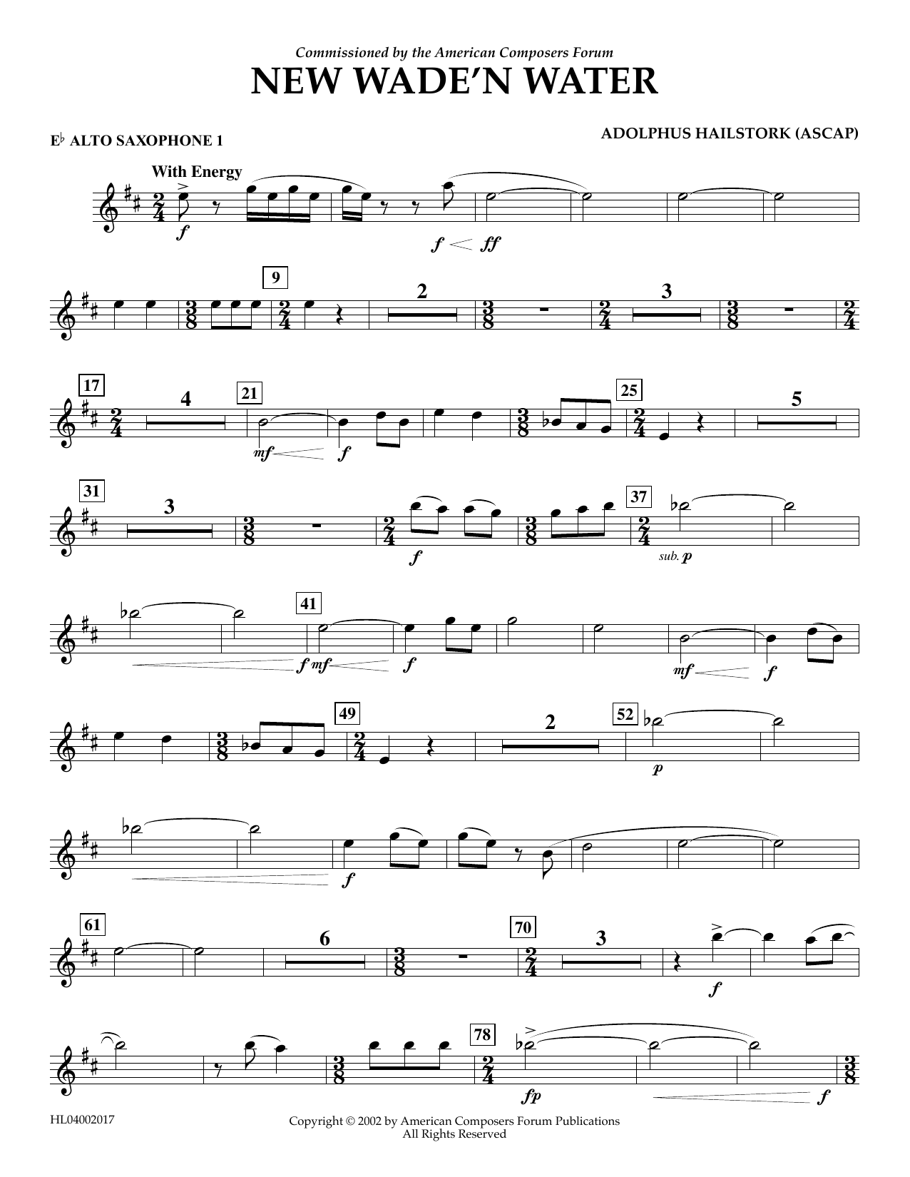 Adolphus Hailstork New Wade 'n Water - Eb Alto Saxophone 1 Sheet Music Notes & Chords for Concert Band - Download or Print PDF