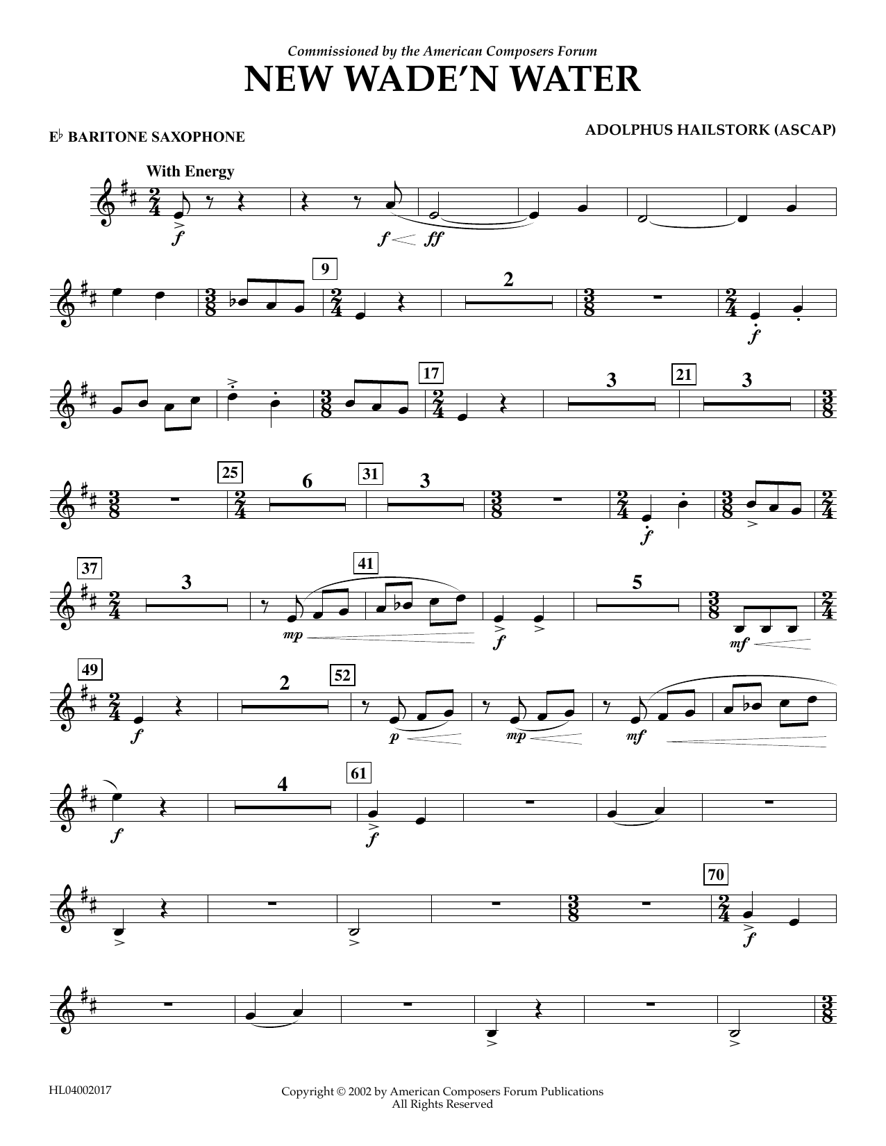 Adolphus Hailstork New Wade 'n Water - Eb Baritone Saxophone Sheet Music Notes & Chords for Concert Band - Download or Print PDF