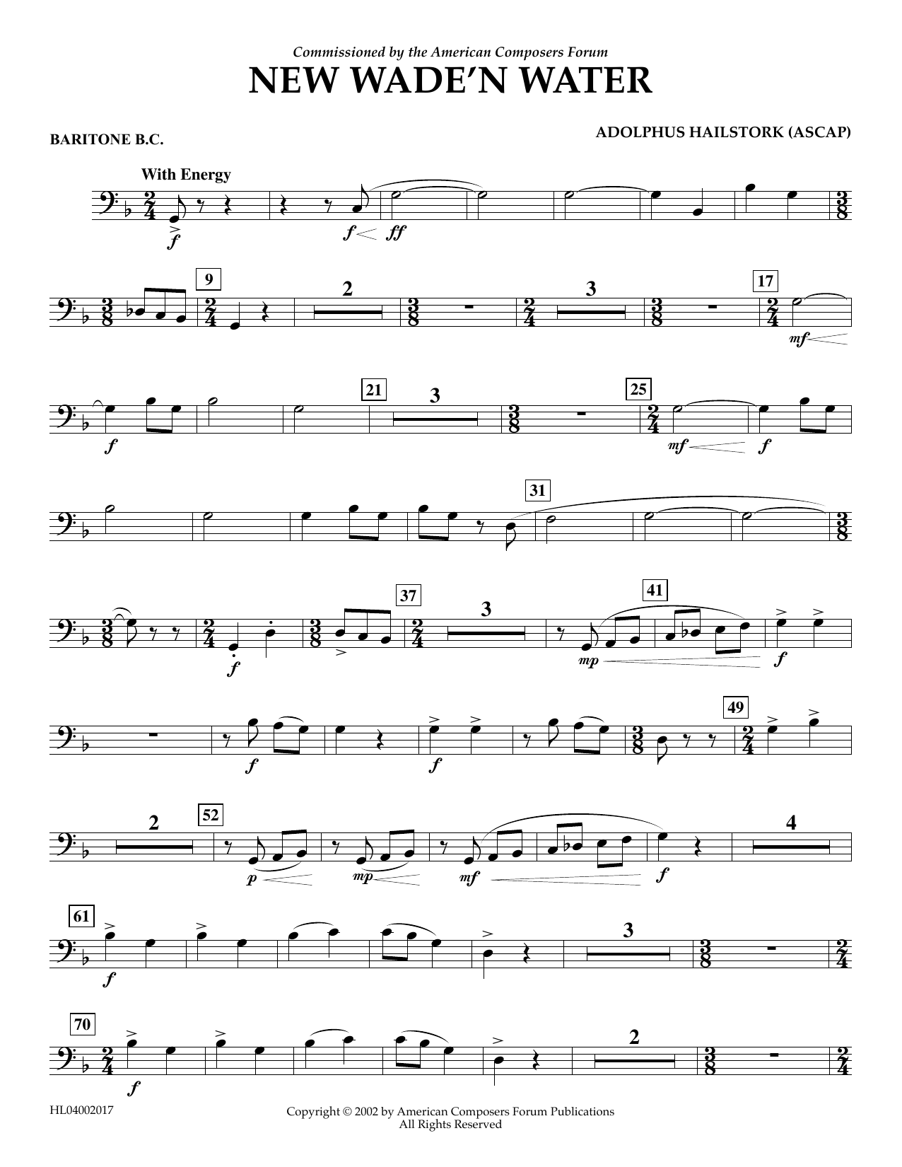 Adolphus Hailstork New Wade 'n Water - Euphonium in Bass Clef Sheet Music Notes & Chords for Concert Band - Download or Print PDF