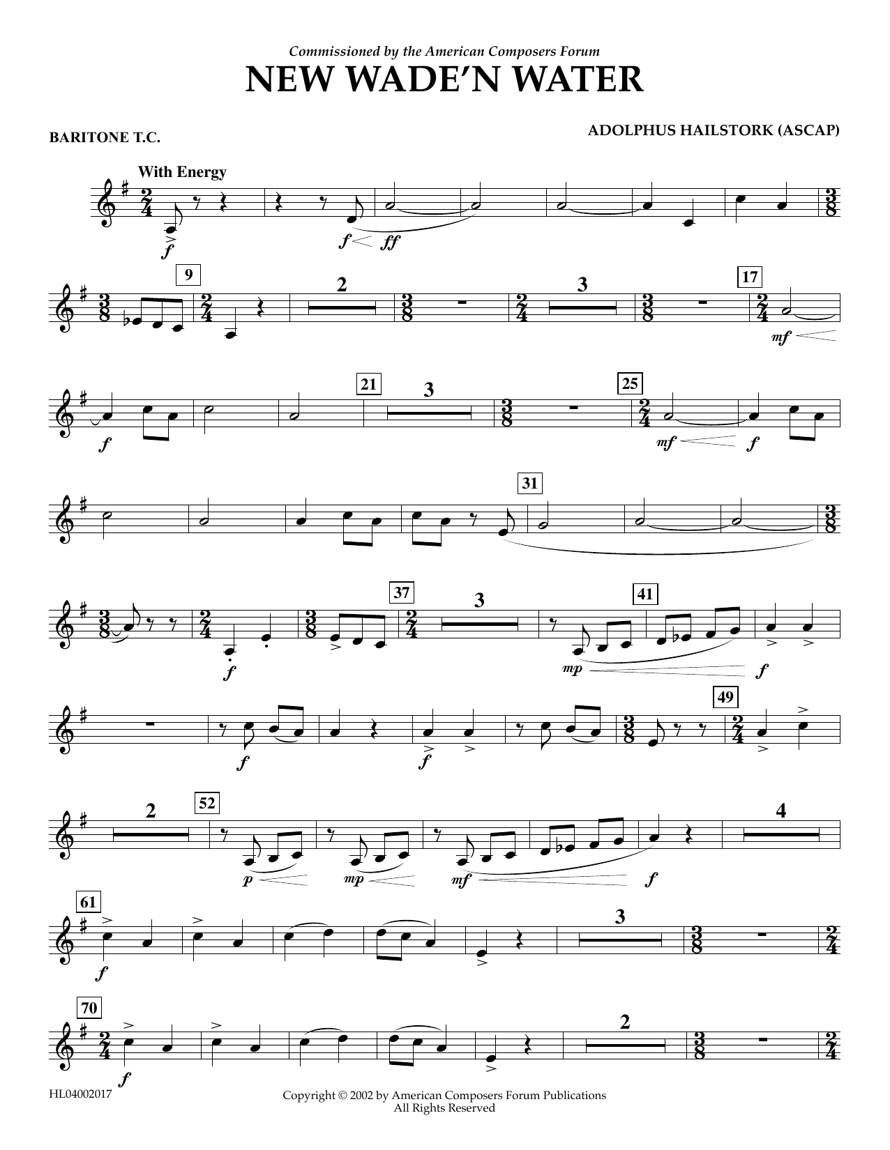 Adolphus Hailstork New Wade 'n Water - Euphonium in Treble Clef Sheet Music Notes & Chords for Concert Band - Download or Print PDF