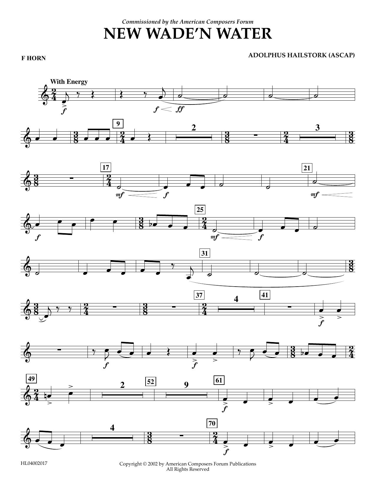 Adolphus Hailstork New Wade 'n Water - F Horn Sheet Music Notes & Chords for Concert Band - Download or Print PDF Adolphus Hailstork New Wade 'n Water - F Horn Sheet Music Notes & Chords for Concert Band - Download or Print PDF