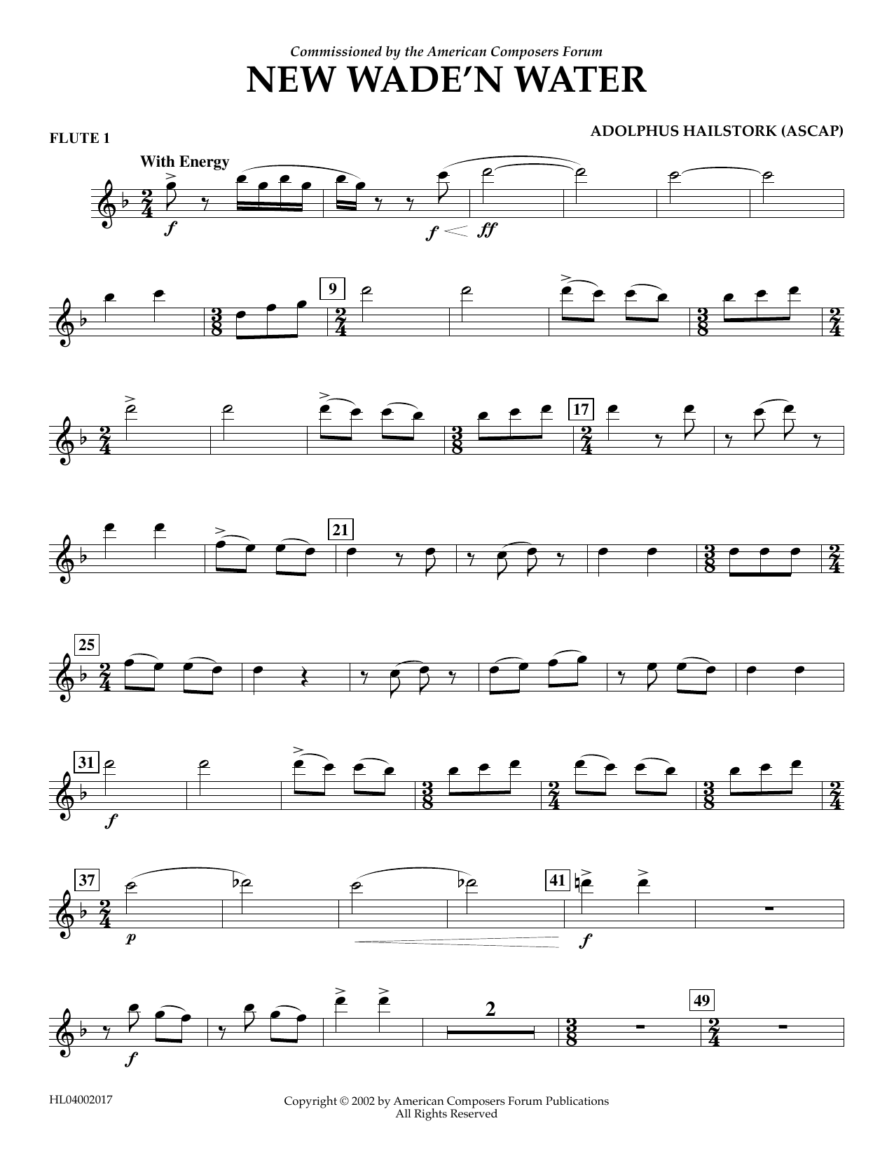 Adolphus Hailstork New Wade 'n Water - Flute 1 Sheet Music Notes & Chords for Concert Band - Download or Print PDF