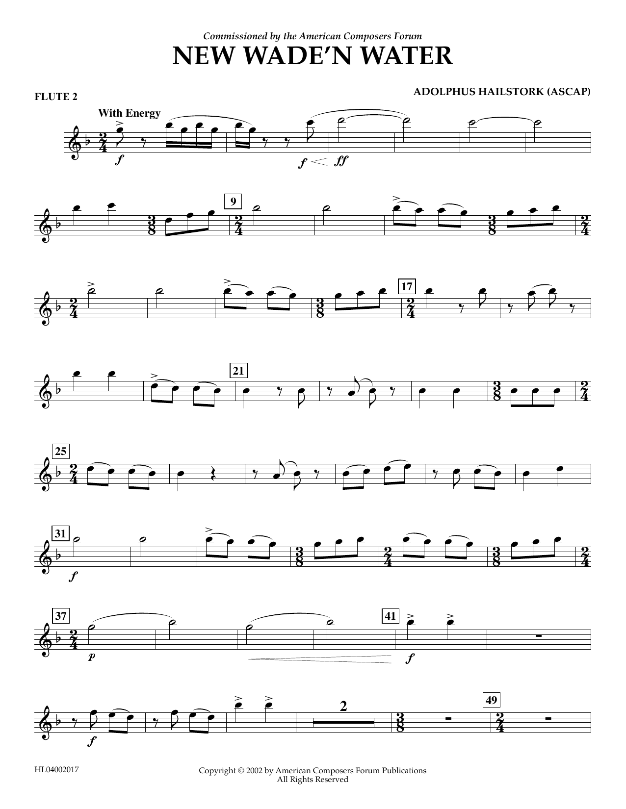 Adolphus Hailstork New Wade 'n Water - Flute 2 Sheet Music Notes & Chords for Concert Band - Download or Print PDF