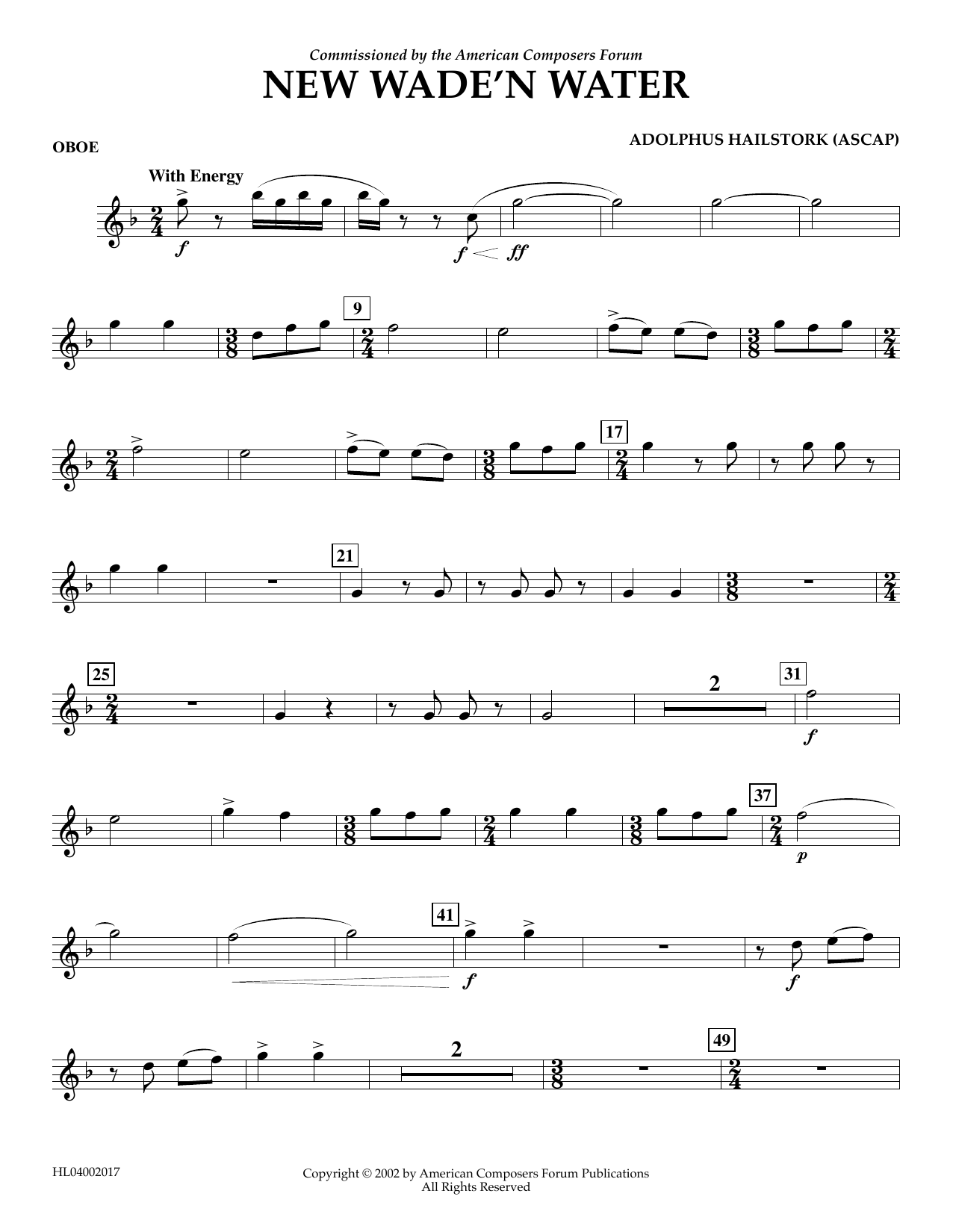 Adolphus Hailstork New Wade 'n Water - Oboe Sheet Music Notes & Chords for Concert Band - Download or Print PDF