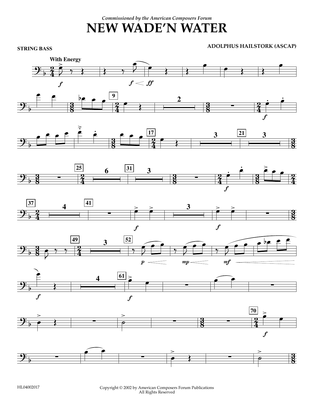 Adolphus Hailstork New Wade 'n Water - String Bass Sheet Music Notes & Chords for Concert Band - Download or Print PDF