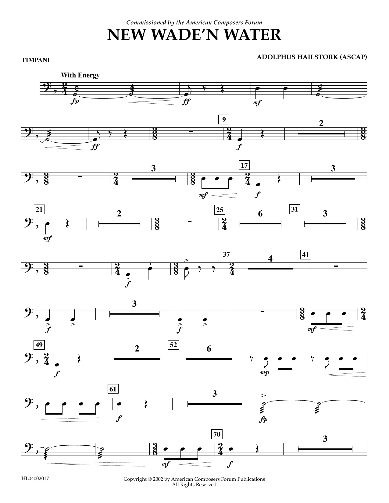 Adolphus Hailstork New Wade 'n Water - Timpani Sheet Music Notes & Chords for Concert Band - Download or Print PDF