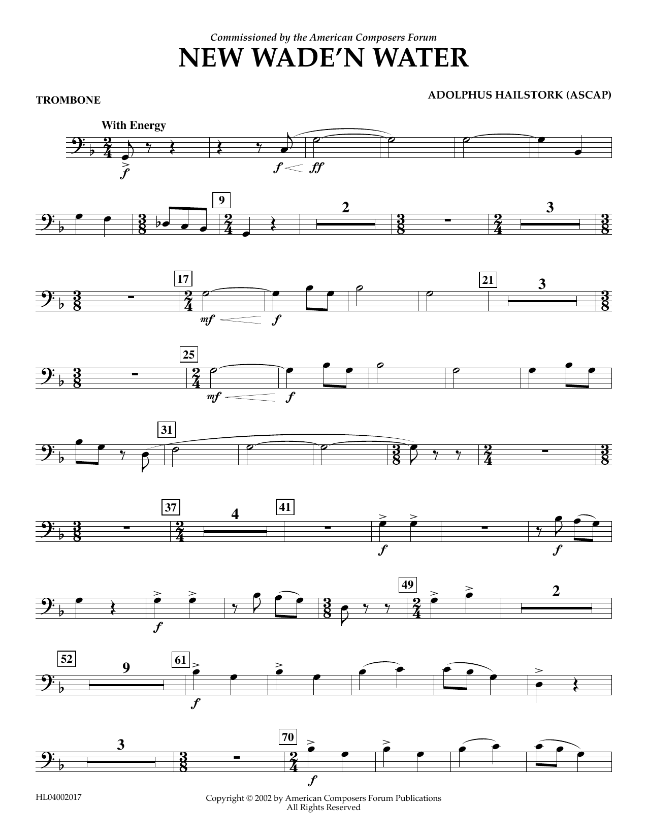 Adolphus Hailstork New Wade 'n Water - Trombone Sheet Music Notes & Chords for Concert Band - Download or Print PDF