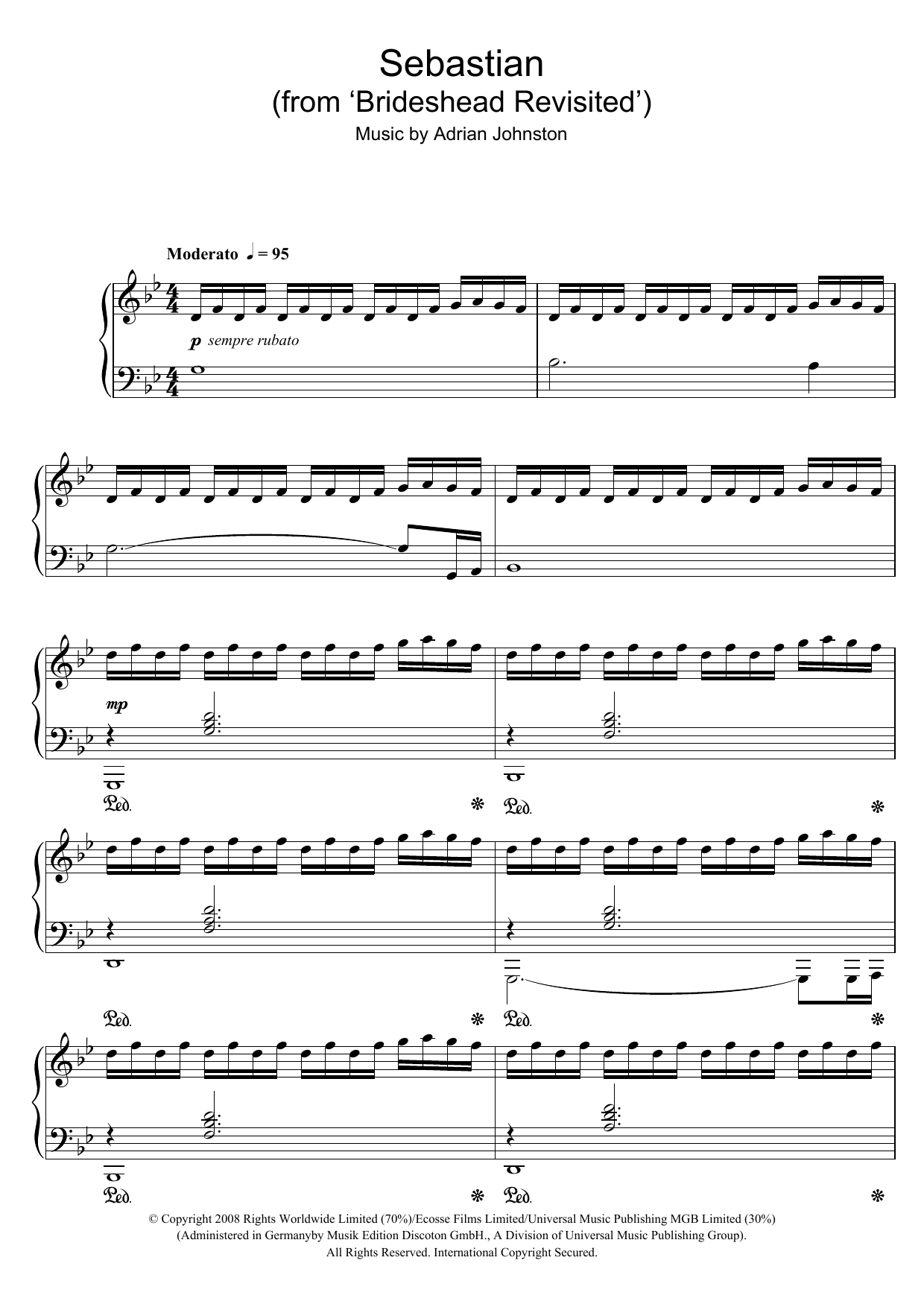 Adrian Johnston Sebastian (from 'Brideshead Revisited') Sheet Music Notes & Chords for Piano - Download or Print PDF