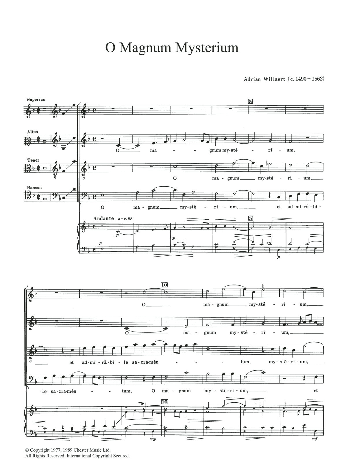 Adrian Willaert O Magnum Mysterium Sheet Music Notes & Chords for SATB - Download or Print PDF