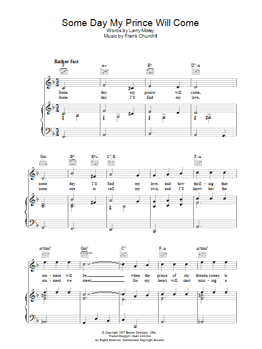 Frank Churchill Some Day My Prince Will Come sheet music notes and chords. Download Printable PDF.