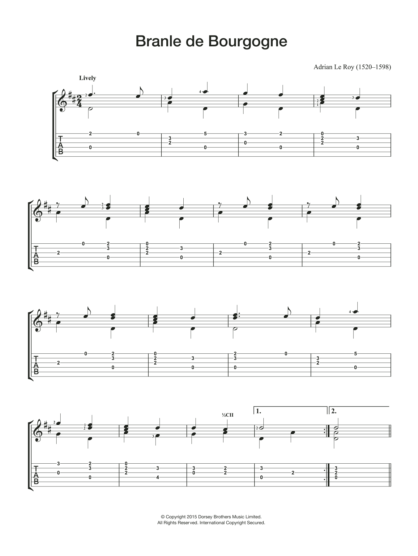 Adrien Le Roy Branle De Bourgogne Sheet Music Notes & Chords for Guitar - Download or Print PDF