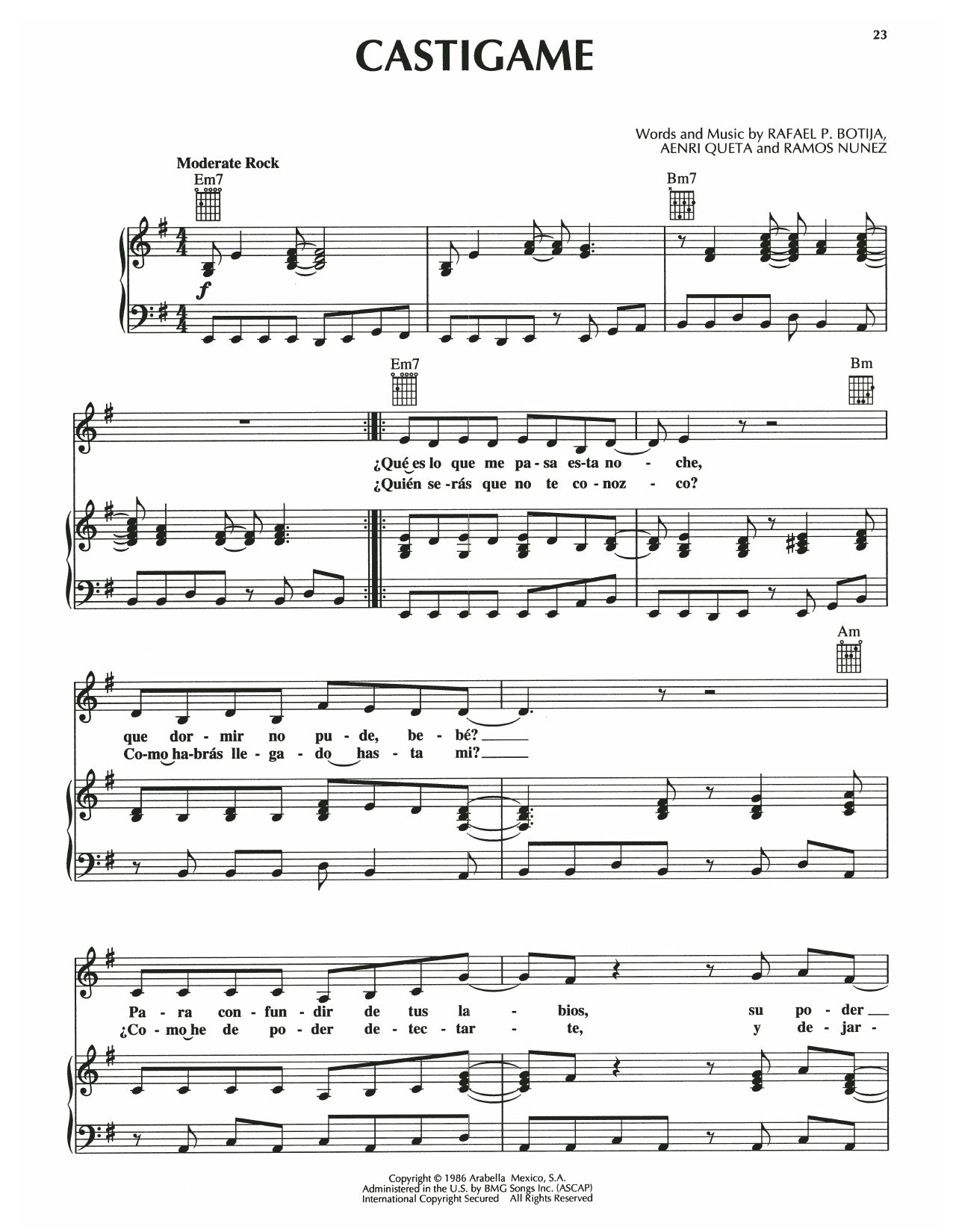 Aenri Queta Castigame Sheet Music Notes & Chords for Piano, Vocal & Guitar Chords (Right-Hand Melody) - Download or Print PDF
