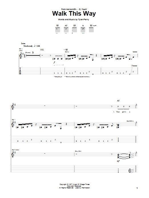 Aerosmith & Run D.M.C. Walk This Way Sheet Music Notes & Chords for Guitar Tab - Download or Print PDF