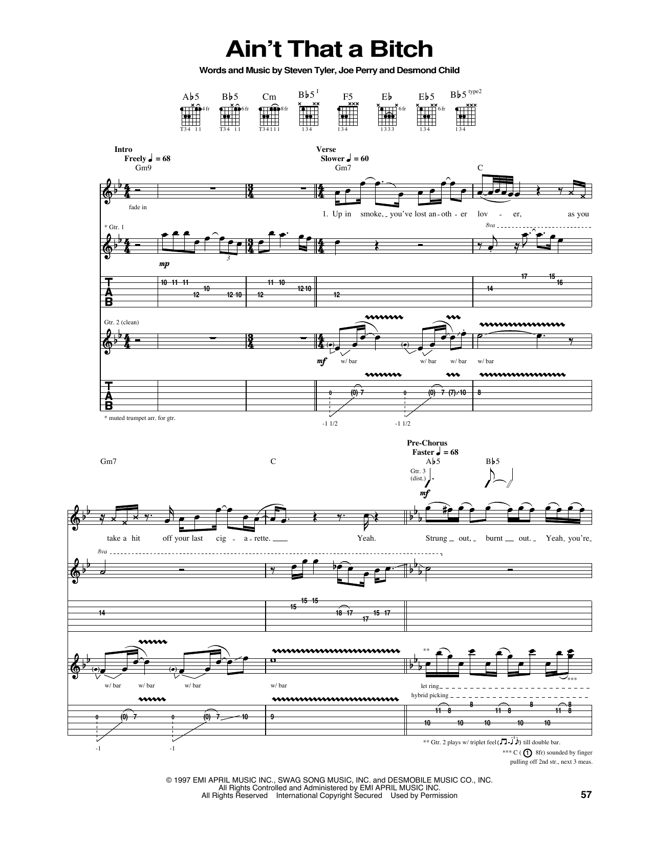 Aerosmith Ain't That A Bitch Sheet Music Notes & Chords for Guitar Tab - Download or Print PDF