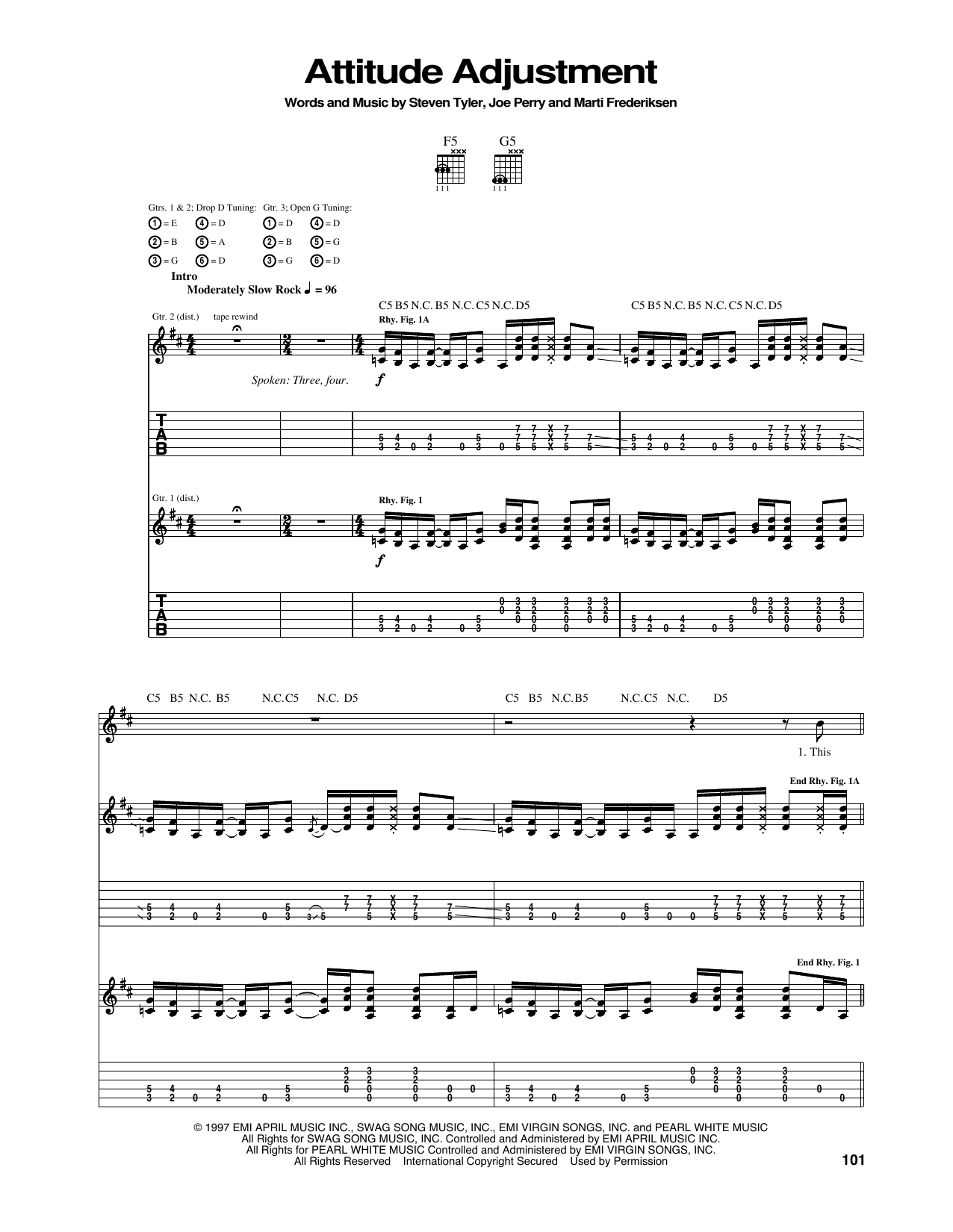 Aerosmith Attitude Adjustment Sheet Music Notes & Chords for Guitar Tab - Download or Print PDF