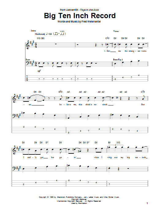Aerosmith Big Ten Inch Record Sheet Music Notes & Chords for Bass Guitar Tab - Download or Print PDF