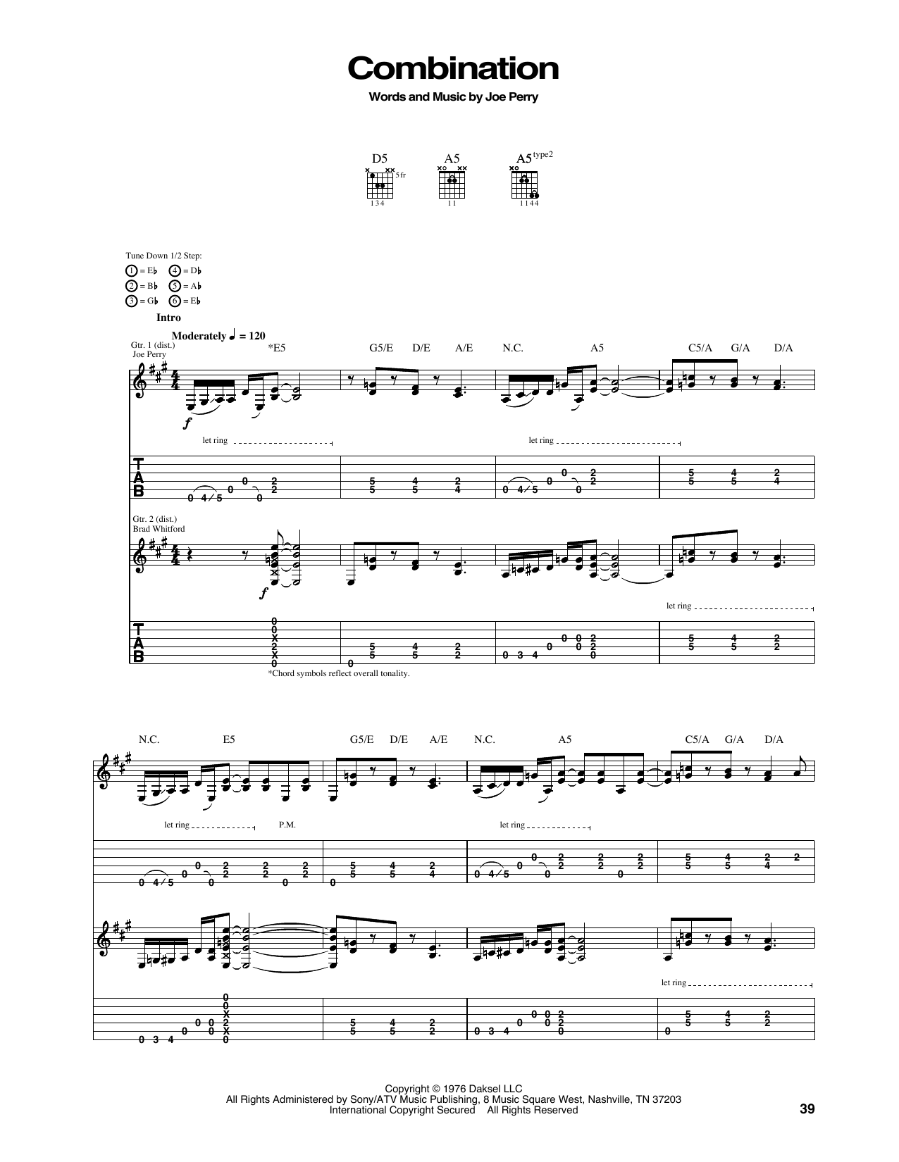 Aerosmith Combination Sheet Music Notes & Chords for Guitar Tab - Download or Print PDF