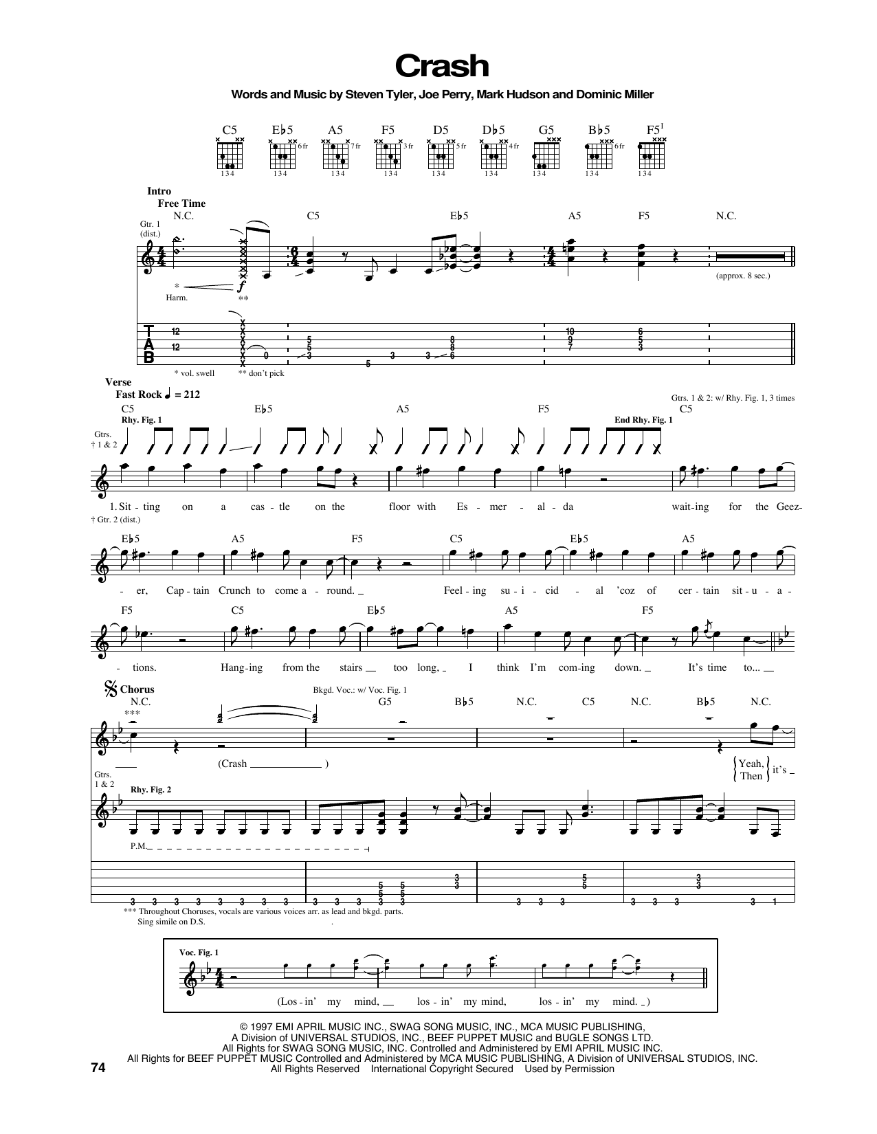 Aerosmith Crash Sheet Music Notes & Chords for Guitar Tab - Download or Print PDF