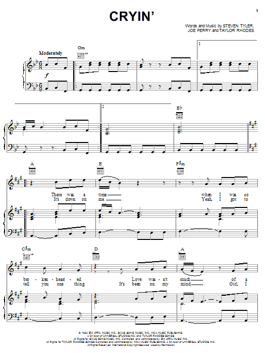 Aerosmith Cryin' Sheet Music Notes & Chords for Guitar Chords/Lyrics - Download or Print PDF