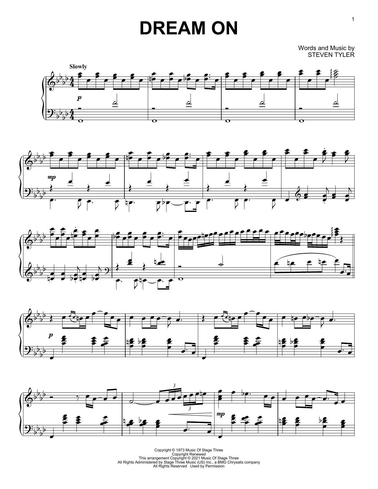 Aerosmith Dream On [Classical version] Sheet Music Notes & Chords for Piano Solo - Download or Print PDF