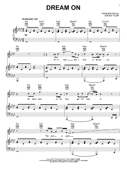 Aerosmith Dream On Sheet Music Notes & Chords for Guitar - Download or Print PDF