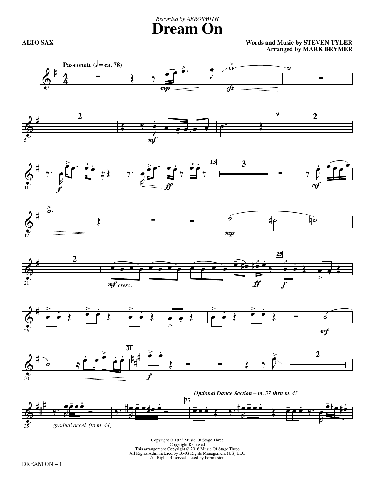 Dream On (arr. Mark Brymer) - Alto Sax sheet music
