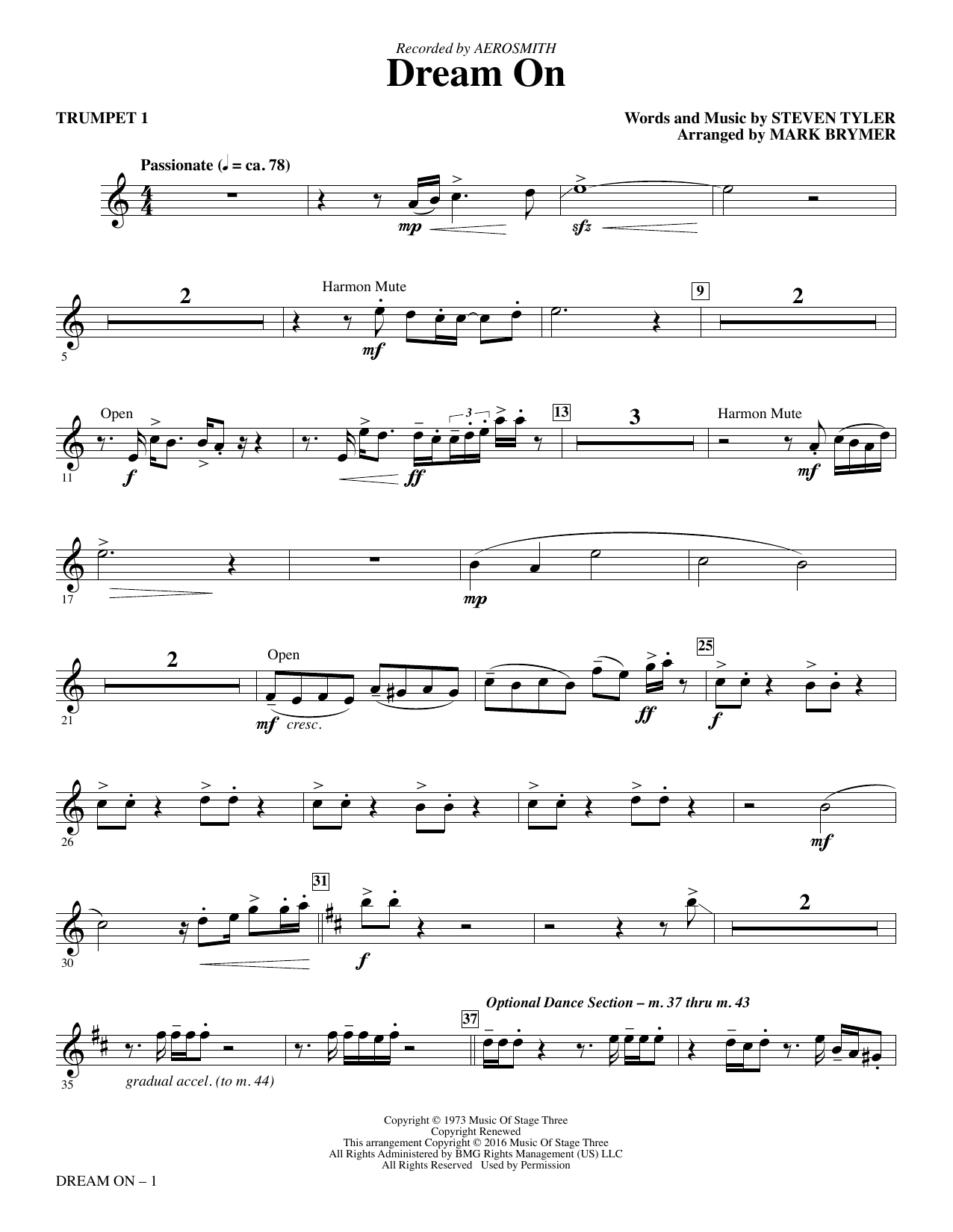 Dream On (arr. Mark Brymer) - Trumpet 1 sheet music