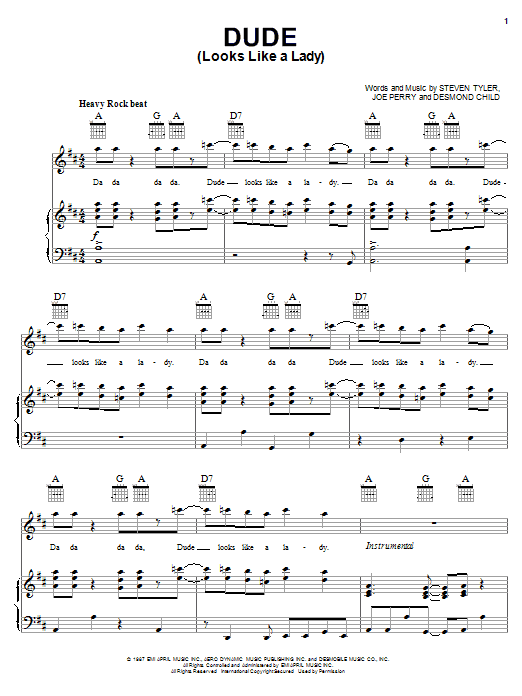 Aerosmith Dude (Looks Like A Lady) Sheet Music Notes & Chords for Bass Guitar Tab - Download or Print PDF