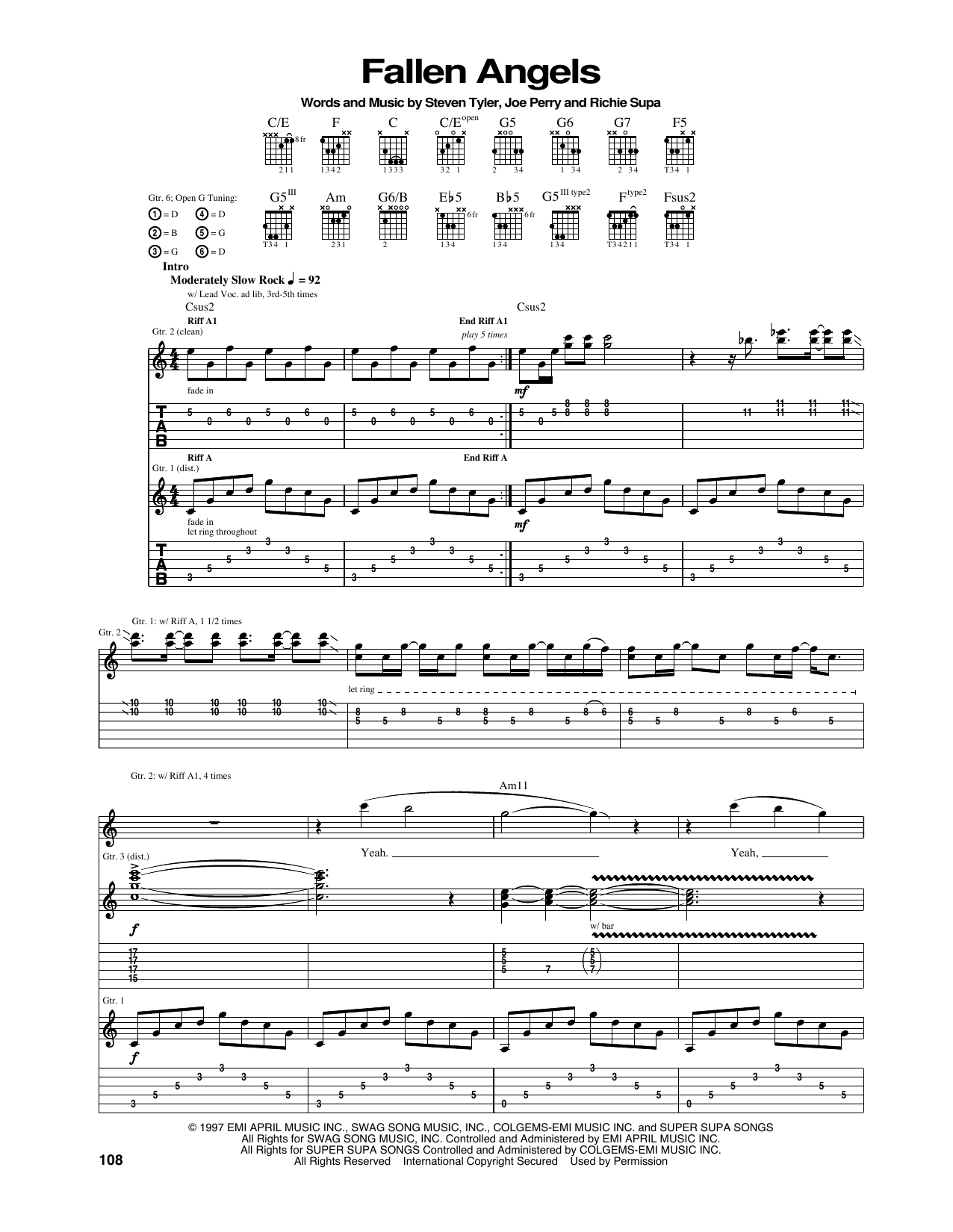 Aerosmith Fallen Angels Sheet Music Notes & Chords for Guitar Tab - Download or Print PDF