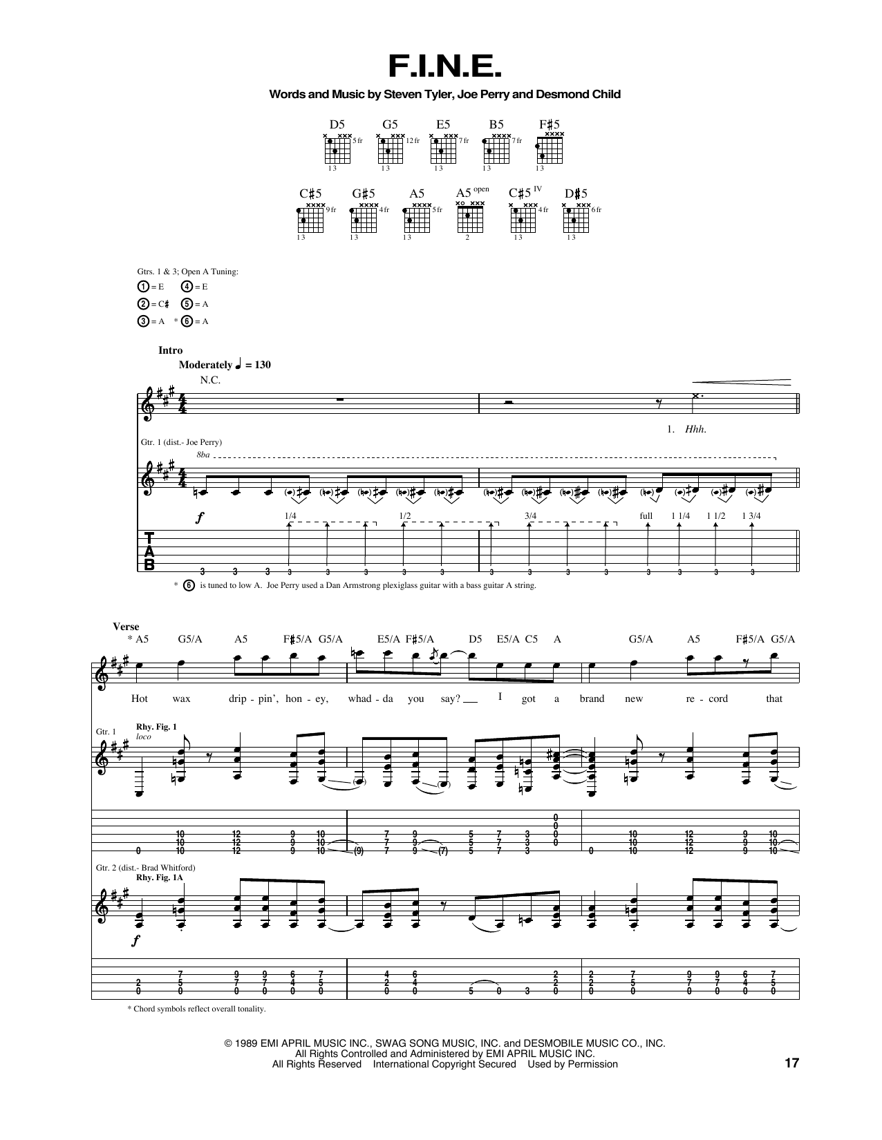 Aerosmith F.I.N.E. Sheet Music Notes & Chords for Guitar Tab - Download or Print PDF