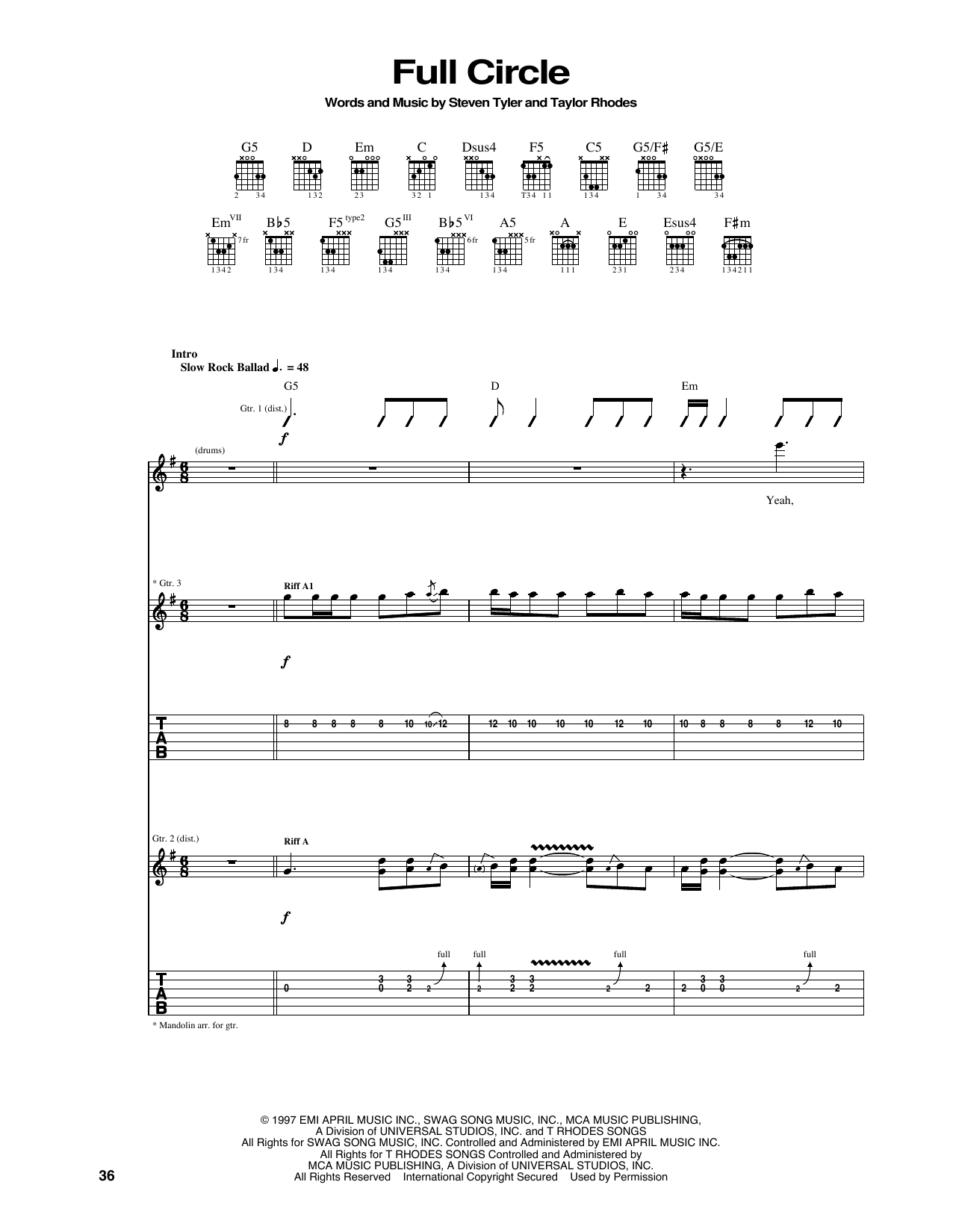 Aerosmith Full Circle Sheet Music Notes & Chords for Guitar Tab - Download or Print PDF