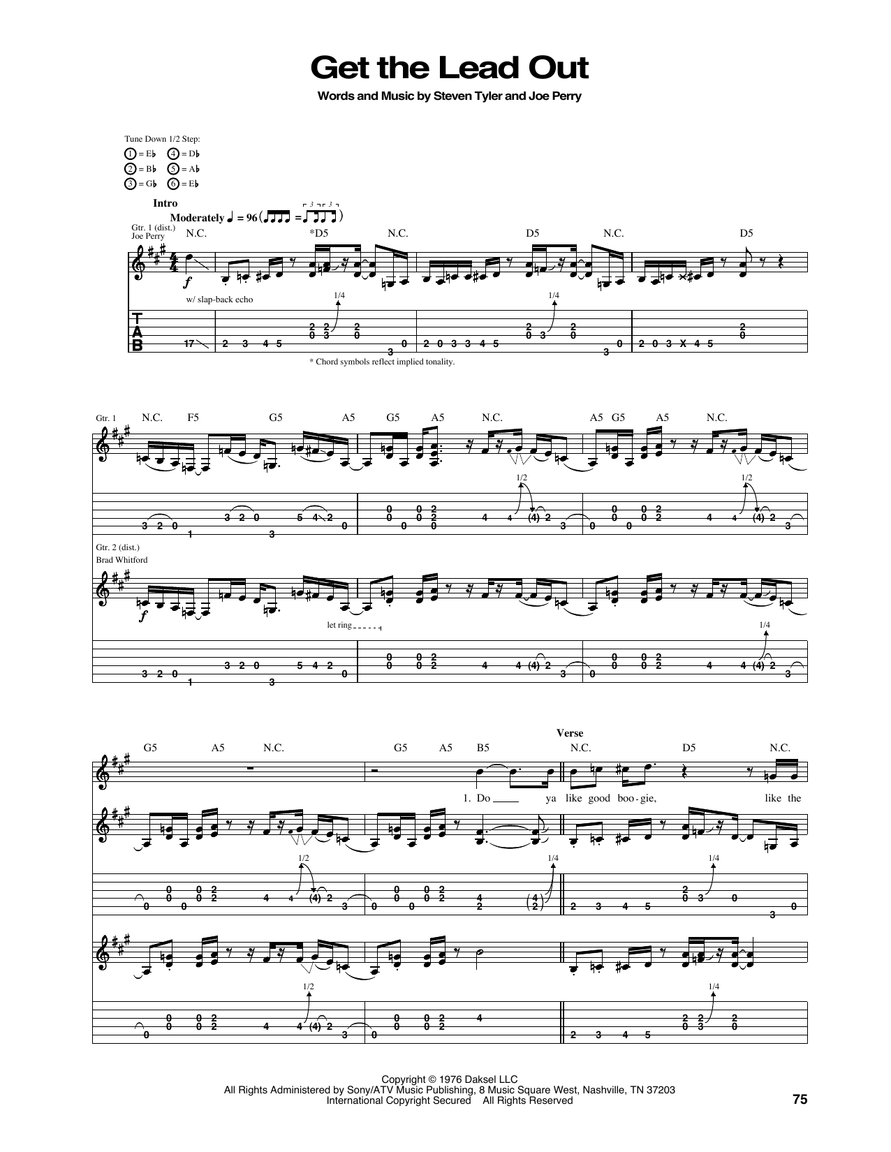 Aerosmith Get The Lead Out Sheet Music Notes & Chords for Guitar Tab - Download or Print PDF