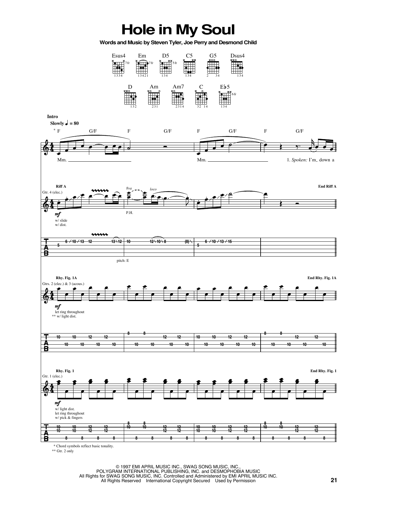 Aerosmith Hole In My Soul Sheet Music Notes & Chords for Guitar Tab - Download or Print PDF