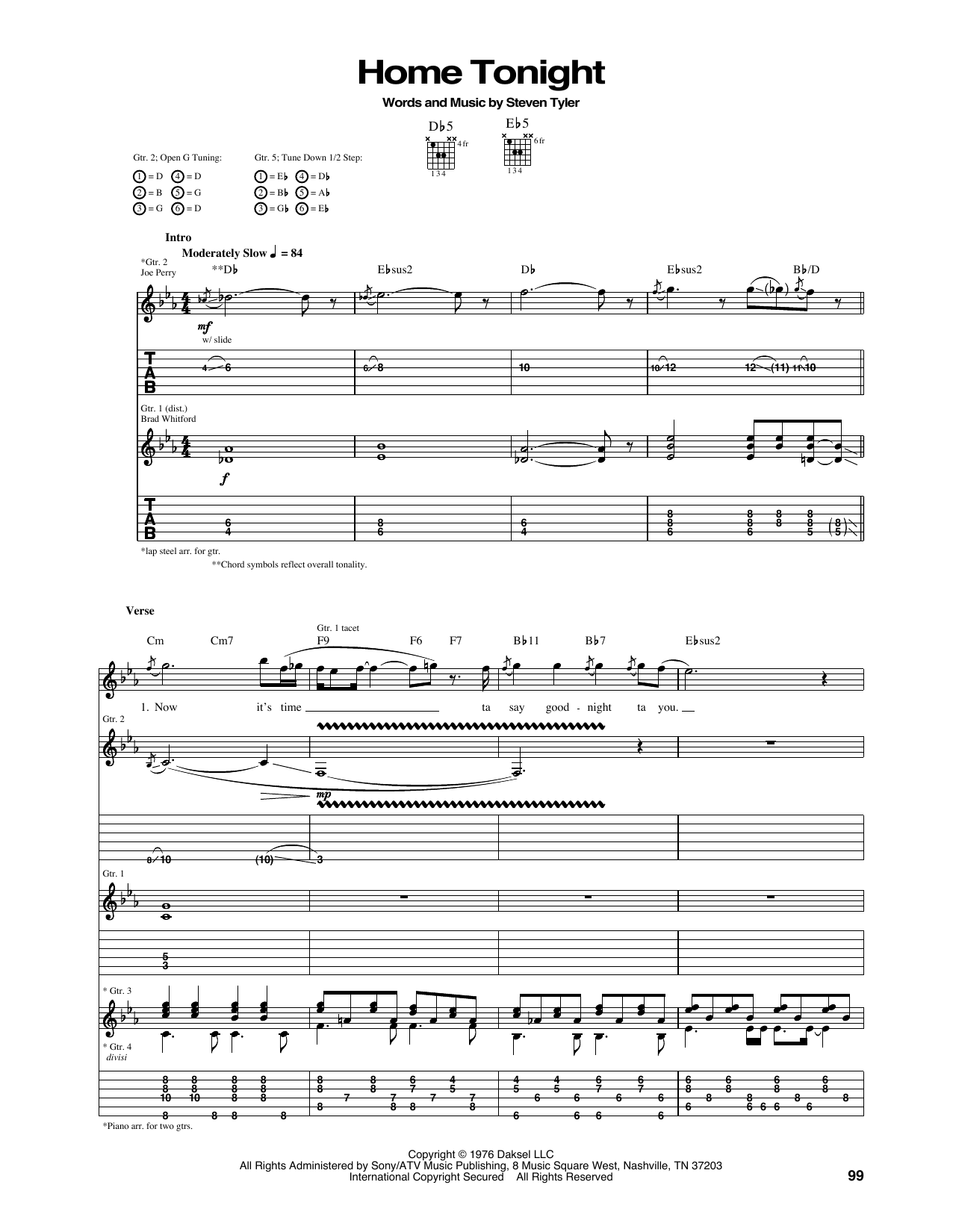 Aerosmith Home Tonight Sheet Music Notes & Chords for Guitar Tab - Download or Print PDF