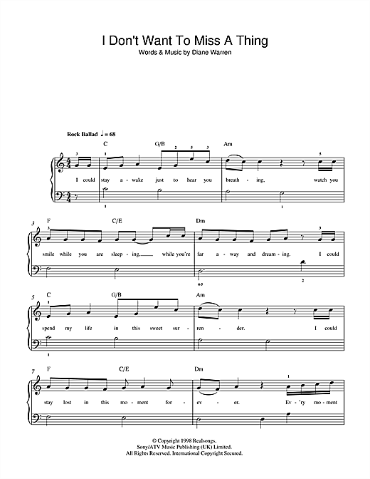 Aerosmith I Don T Want To Miss A Thing Sheet Music Download Pdf Score