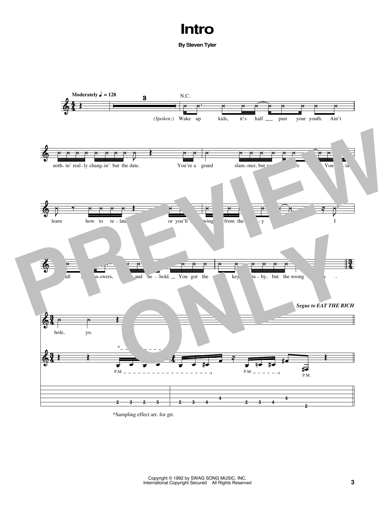 Aerosmith Intro Sheet Music Notes & Chords for Guitar Tab - Download or Print PDF