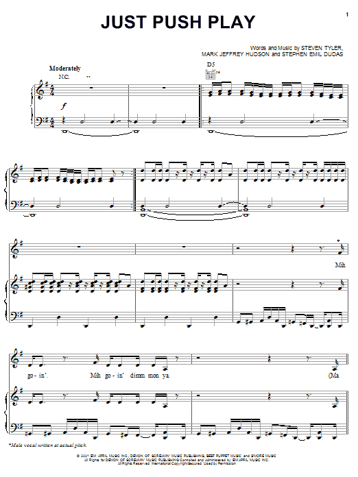 Aerosmith Just Push Play Sheet Music Notes & Chords for Piano, Vocal & Guitar (Right-Hand Melody) - Download or Print PDF