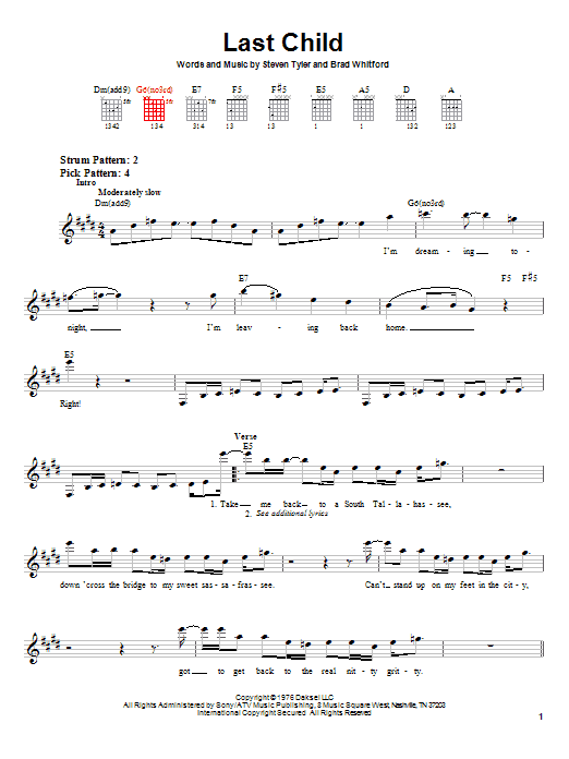 Aerosmith Last Child Sheet Music Notes & Chords for Easy Guitar - Download or Print PDF